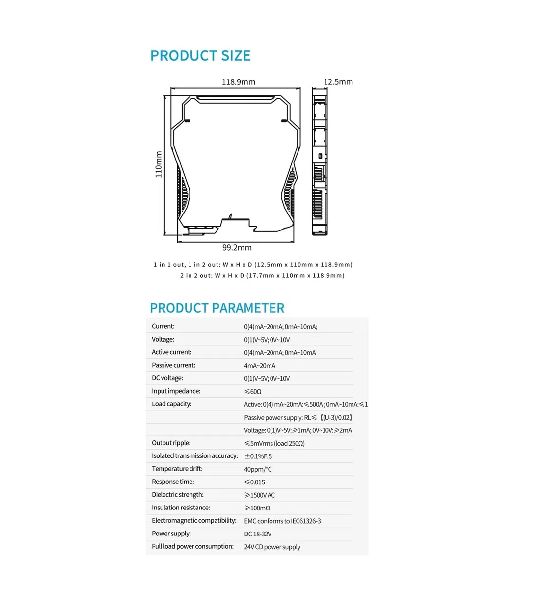 Generador de señales analógicas 1 entrada 1 salida DC24V 0-5V a 4-20mA 0-10V 1-5V(4-20mA Output)